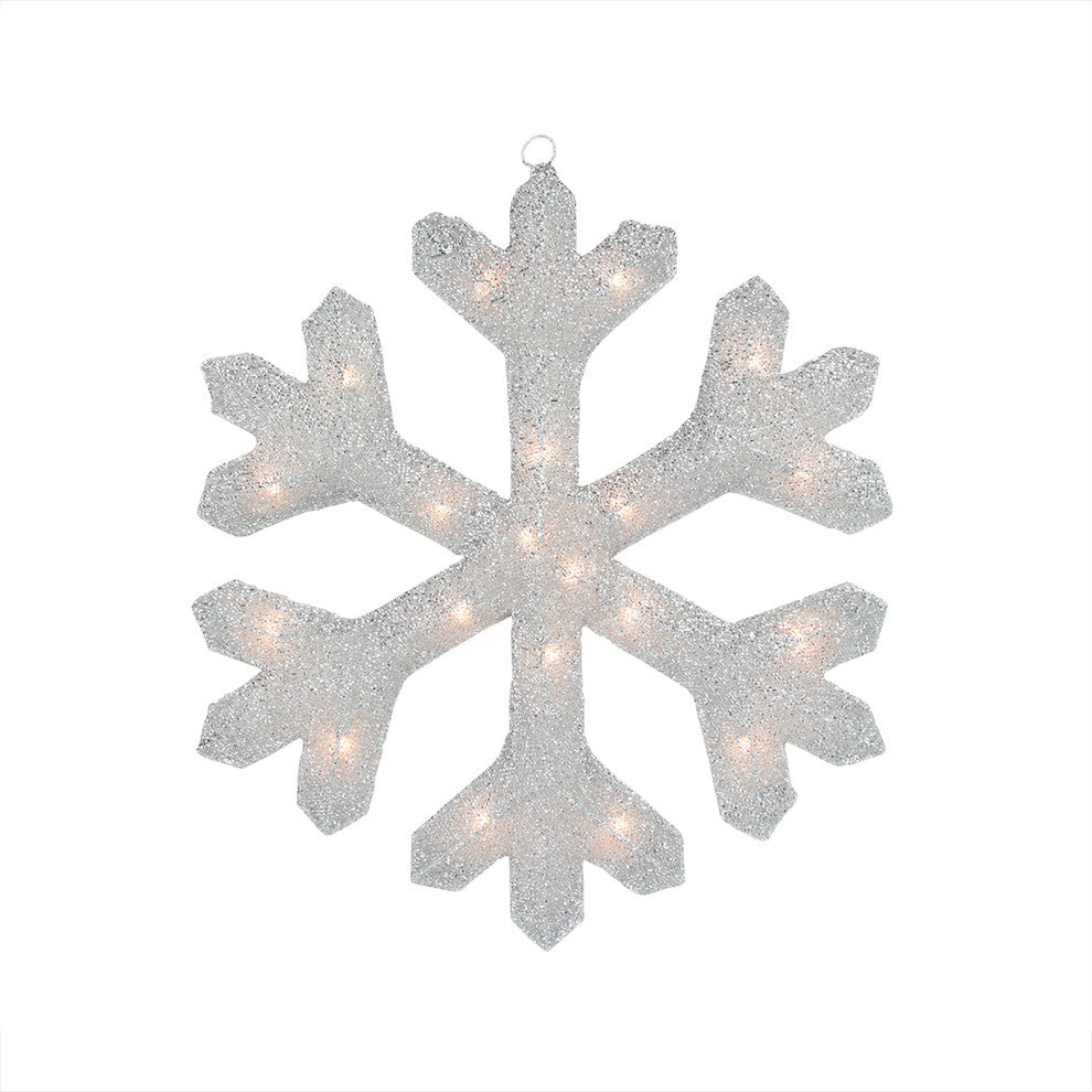 19.5" Lighted Silver Tinsel Snowflake Christmas Yard Art Or Window Decoration