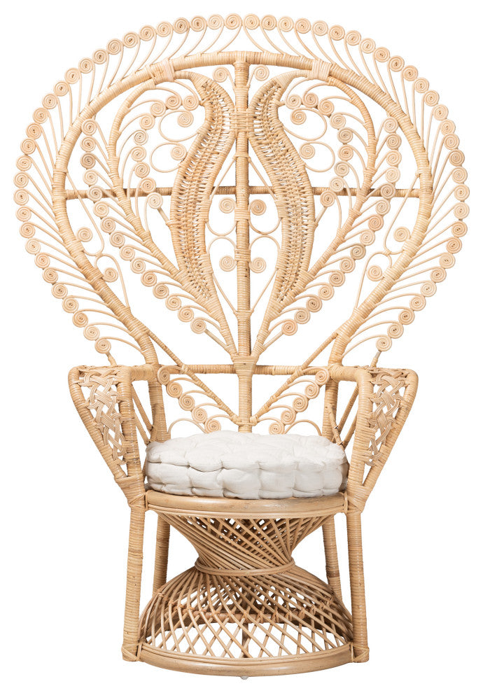 Fedra Modern Bohemian Natural Brown Rattan Peacock Accent Chair