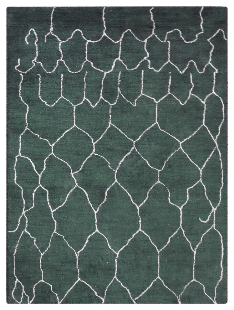 HAND KNOTTED LOOM SILK AREA RUGS-6'x9',Rectangle,Dark Green White,Contemporary