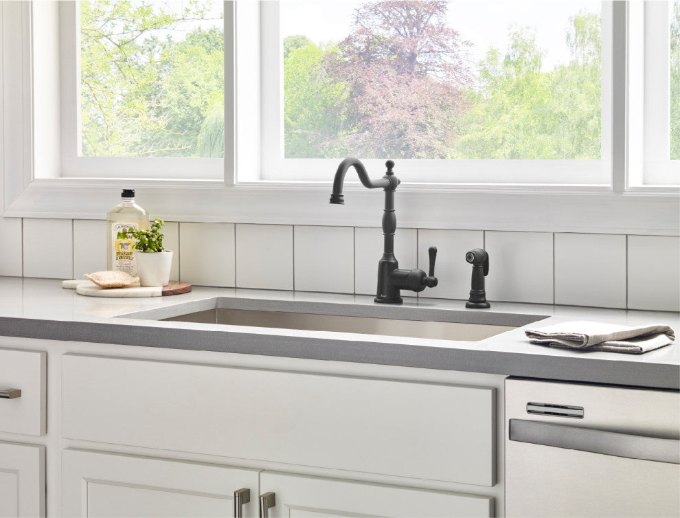 Opulence Single Handle Kitchen Faucet w/ Spray Chrome, Satin Black
