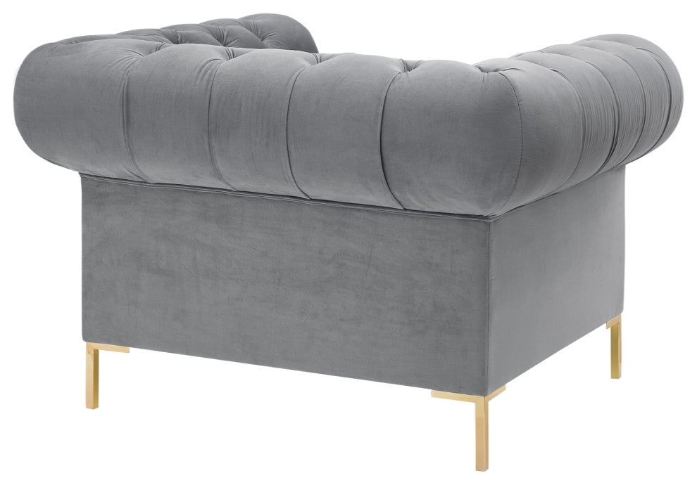 Inspired Home Ariadna Club Chair Button Tufted, Gray Velvet