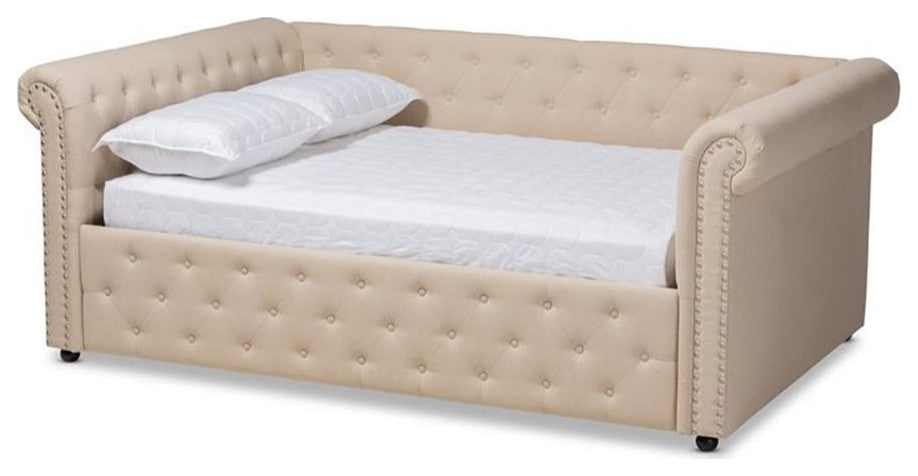 Mabelle Modern and Contemporary Beige Fabric Upholstered Queen Size Daybed