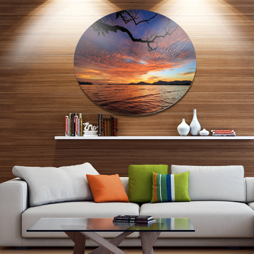 Beautiful Sunset Beach In Phuket, Seashore Round Metal Wall Art, 23"