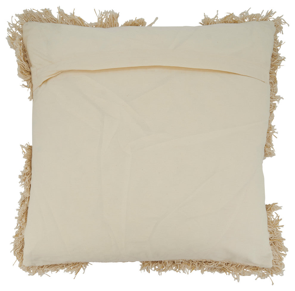 Tufted Pillow Cover With Foil Print Design, 18"x18", Natural