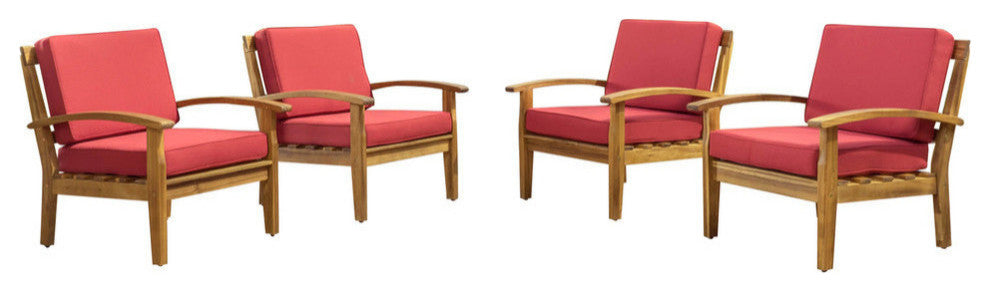 GDF Studio Preston Outdoor Wooden Club Chairs, Red, Set of 4