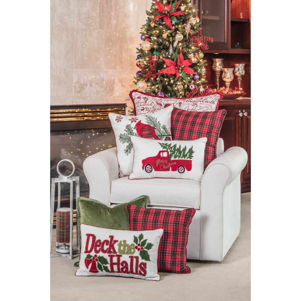 Indoor Red Christmas Truck Lumbar Pillow Rectangular Throw Pillow