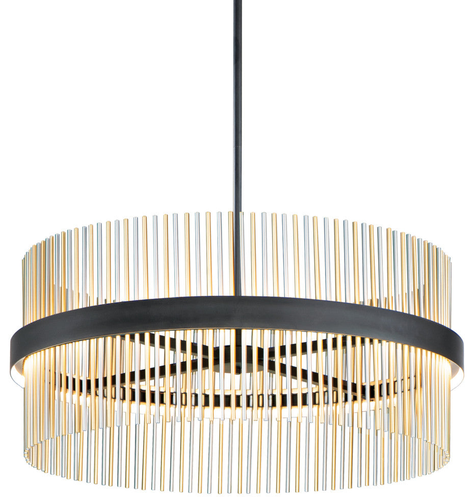 ET2 E34207 Chimes 34"W LED Drum Chandelier - Black / Satin Nickel / Satin Brass