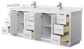 Miranda White/Brushed Nickel, 84" Double, Cultured Top, Square, No Mirror