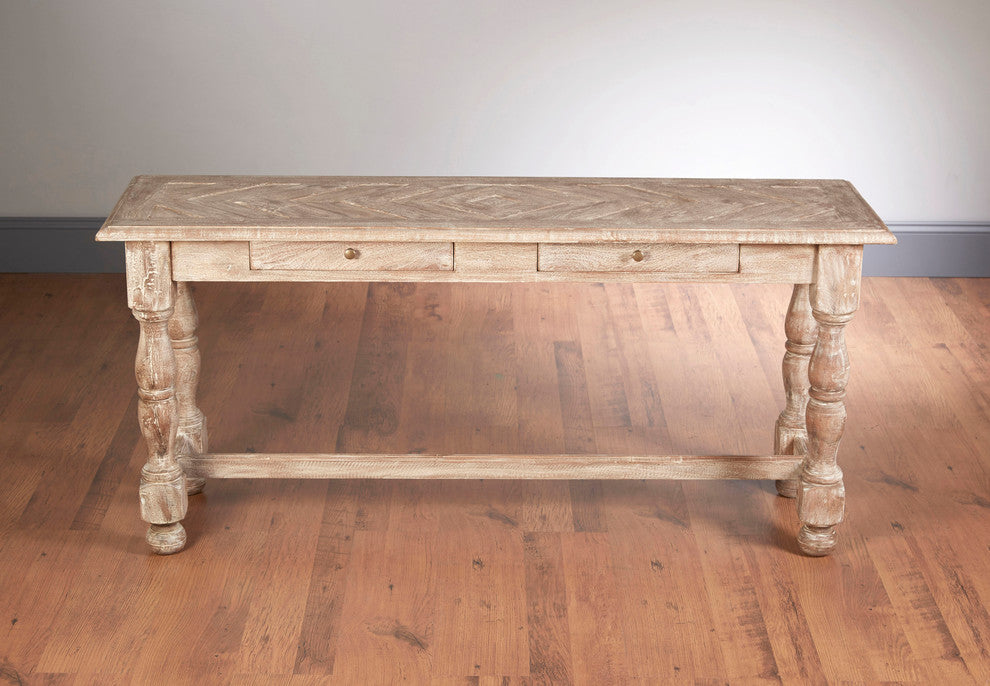 Parquet Top Two Drawer Console Table, Weathered Sand