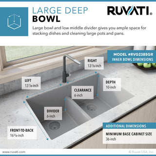 Ruvati RVG2385 33 x 19 inch Granite Composite Double Bowl Kitchen Sink, Silver