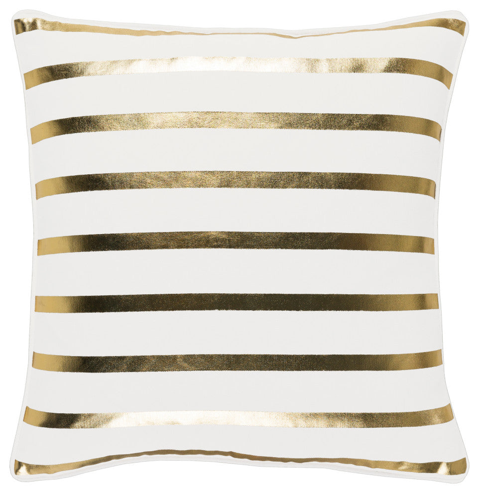 Surya Holiday HOLI-7249 18"x18" Pillow Kit, Ivory/Metallic/Gold