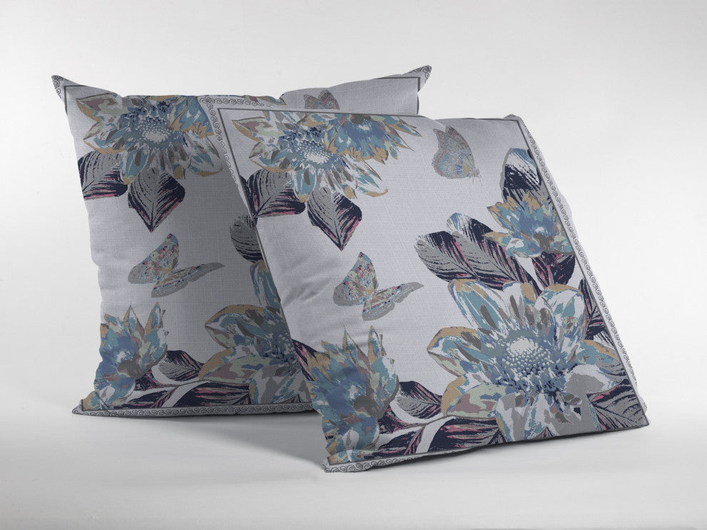 16 Gray White Butterfly Indoor Outdoor Throw Pillow