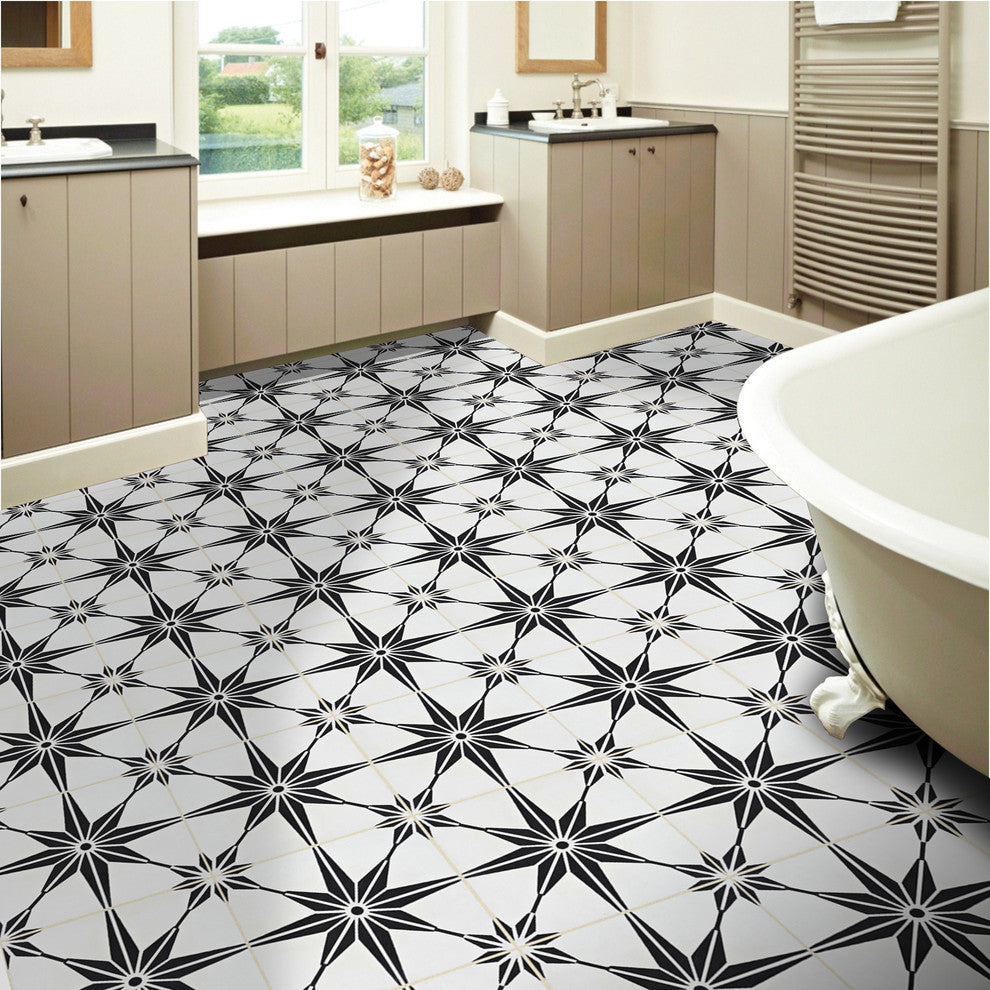 Tafilalt Handmade Cement Tile, White/Black, Sample
