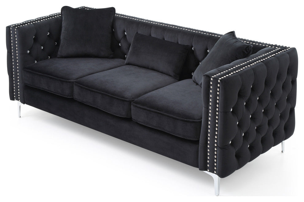 Paige Tufted Velvet Sofa, Black
