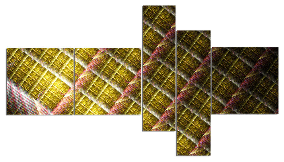 Brown Metal Protective Grids, Abstract Wall Art Canvas, 60"x32", 5 panels