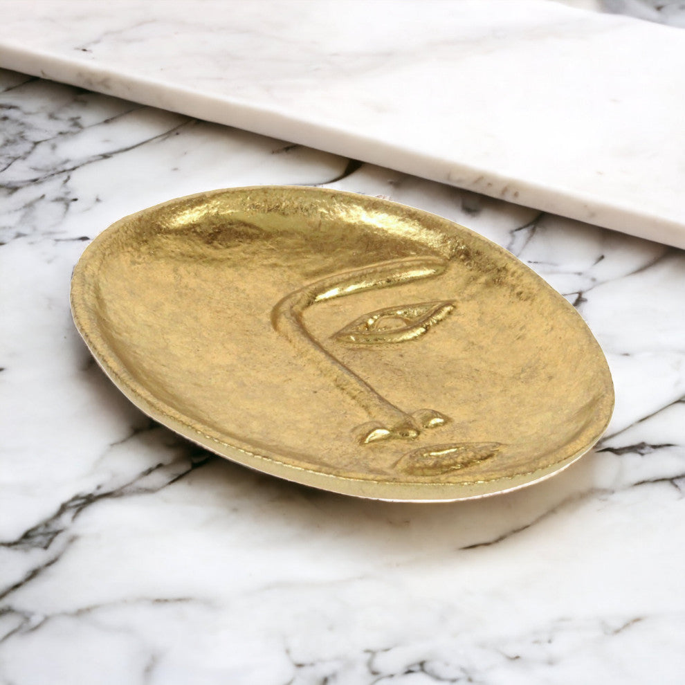 Roven Cara Golden Cast Iron Abstract Face Dish