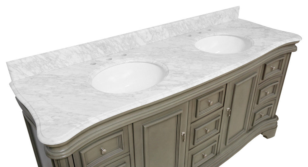Katherine 72" Bathroom Vanity, Weathered Gray, Carrara Marble