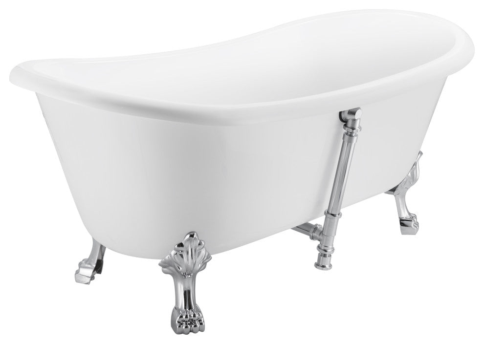 67 in Acrylic Freestanding Bathtub With Clawfoot, Contemporary Soaking Tub, White