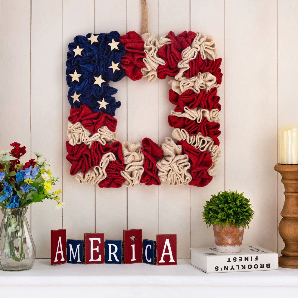 19.25"L Americana Squared Fabric Wreath