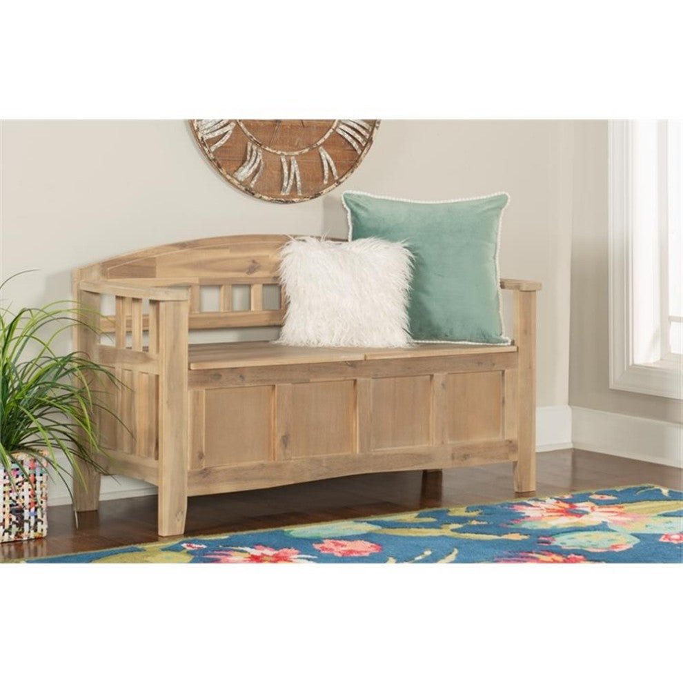 Linon Lottie Entryway Wood Split Seat Storage Bench in Washed Natural