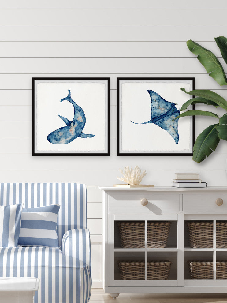 Shark and Stingray Diptych, 2-Piece Set, 32x32 Panels