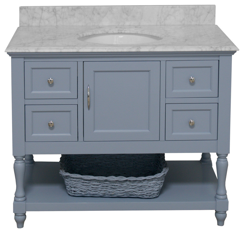 Beverly 42" Bathroom Vanity, Powder Blue, Carrara Marble