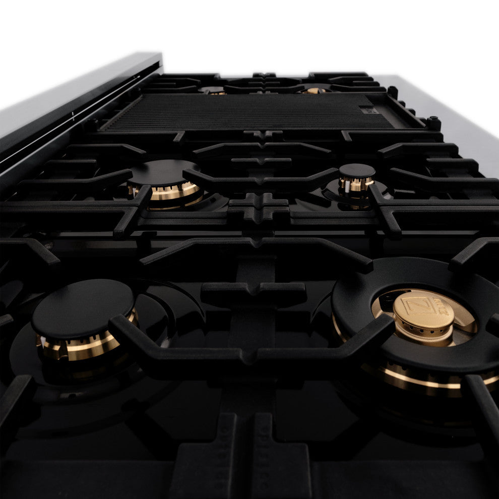48" Dual Fuel Range, Stainless With Black and Champagne RAZ-BLM-48-CB