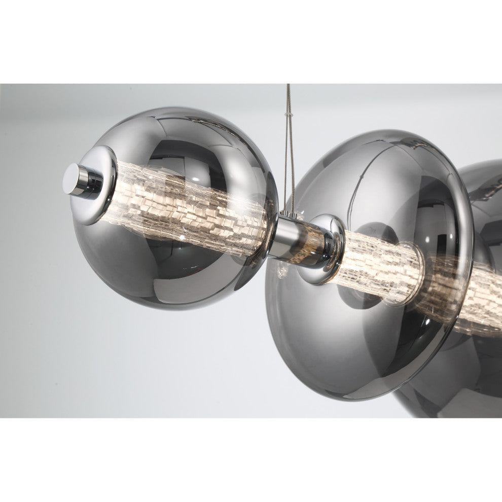 Atomo 1 Light Chandelier, Chrome With Smoked Glass
