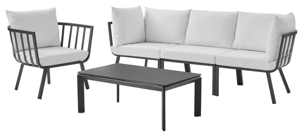 Lounge Sectional Sofa Chair Set, Aluminum, Metal, Gray White, Outdoor