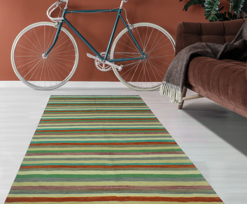 Winchester Flatweave Obi Rust/Green Rug, 3'11 x 5'10