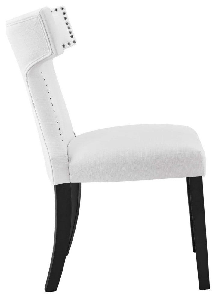 Side Dining Chair, Rivet Nailhead, White, Fabric, Modern