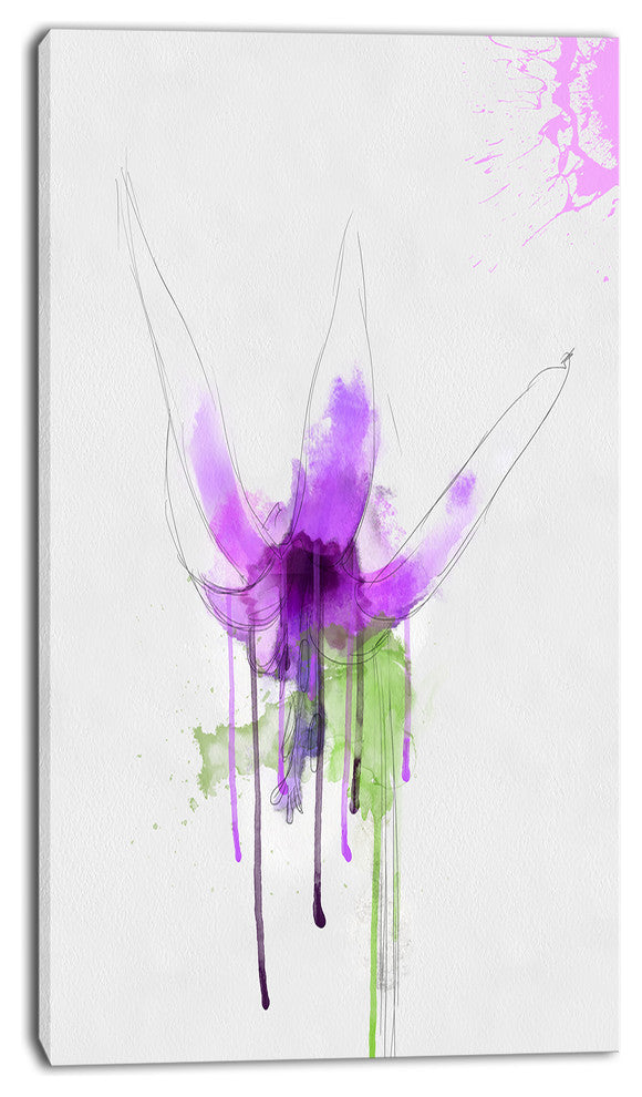 Purple Flower with Green Splash, Floral Canvas Art Print, 16"x32"