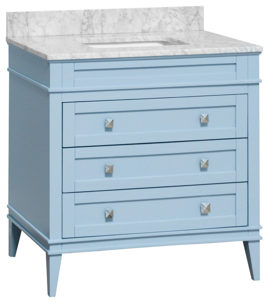 Eleanor 36" Bathroom Vanity, Powder Blue, Carrara Marble