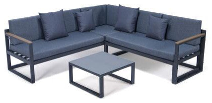 LeisureMod CSLBL-80BU Chelsea Sectional Headrest&Coffee Table Blue Cushions