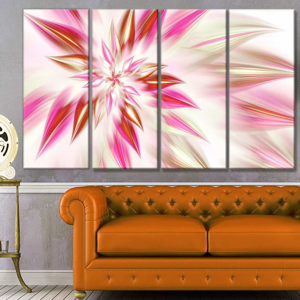 Dance of Red Exotic Flower, Floral Canvas Art Print, 48"x28", 4 Panels