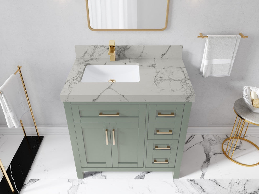 Cambridge 36" Left Offset Bath Vanity in Evergreen 2" Venatino Quartz
