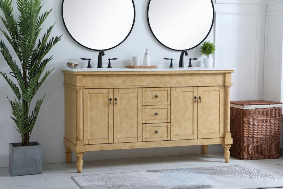 Elegant Lexington 60" Double Bathroom Vanity VF13060DAB - Antique Beige