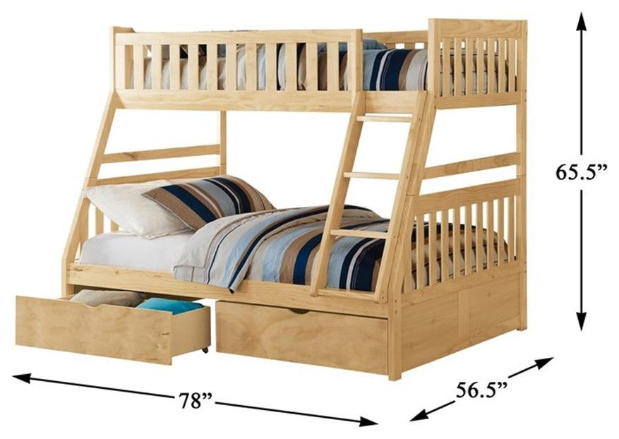 Lexicon Contemporary Wood Twin/Full Bunk Bed with Storage Boxes in Natural Pine