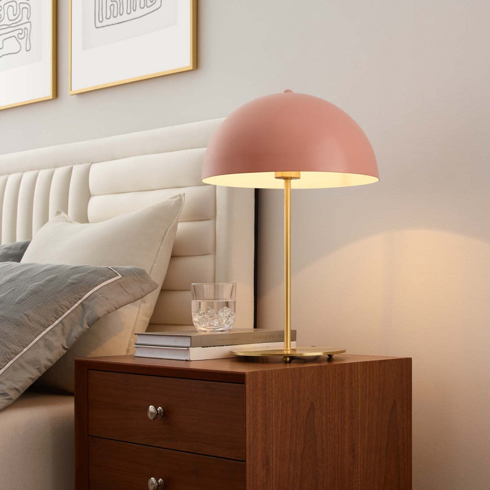 Table Lamp, Pink Gold, Metal, Modern, Mid Century Cafe Bistro Hospitality