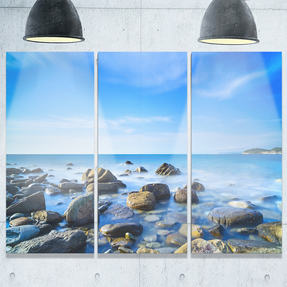 "Baratti Bay Rocks in Waters at Sunset" Metal Wall Art, 3 Panels, 36"x28"