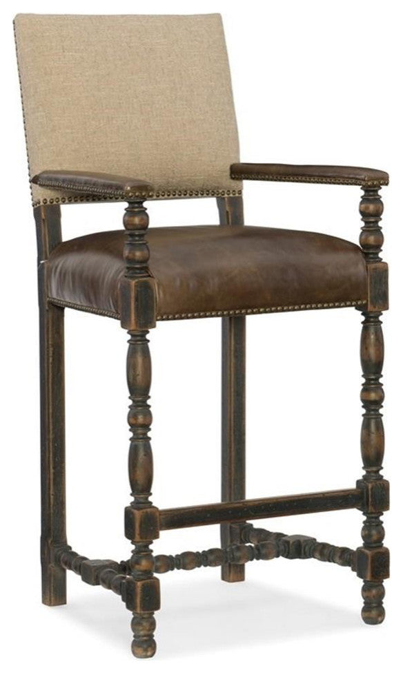 Bowery Hill Wood Bar Stool Chair in Brown With Square Seat & Footrest & Backrest