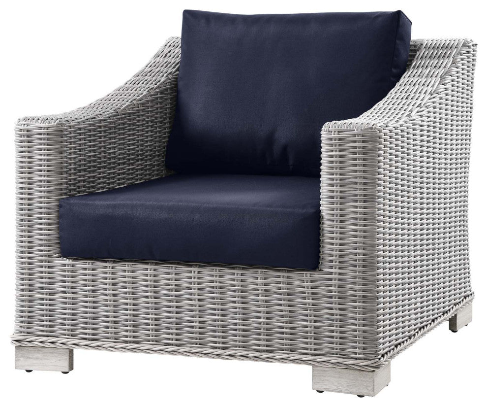 Lounge Sectional Sofa Chair Set, Rattan, Wicker, Gray Blue Navy, Outdoor