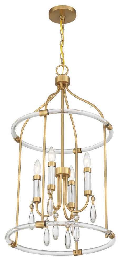 Mayfair 4-Light Pendant, Warm Brass and Chrome