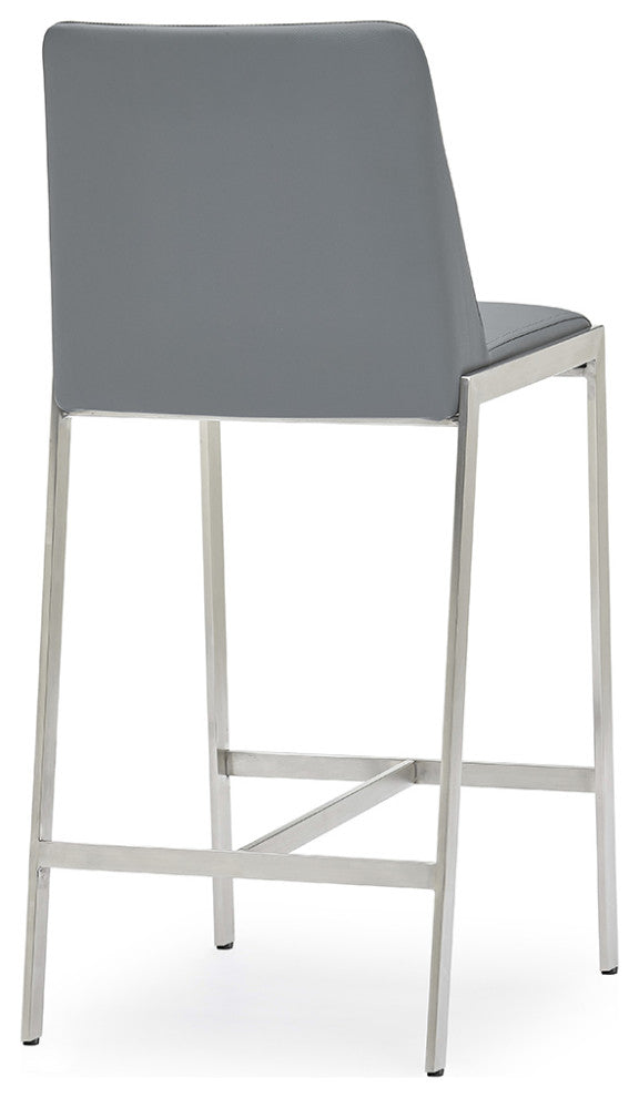 Eliza Leatherette Counter Stool With Polished Stainless Steel Legs, Gray