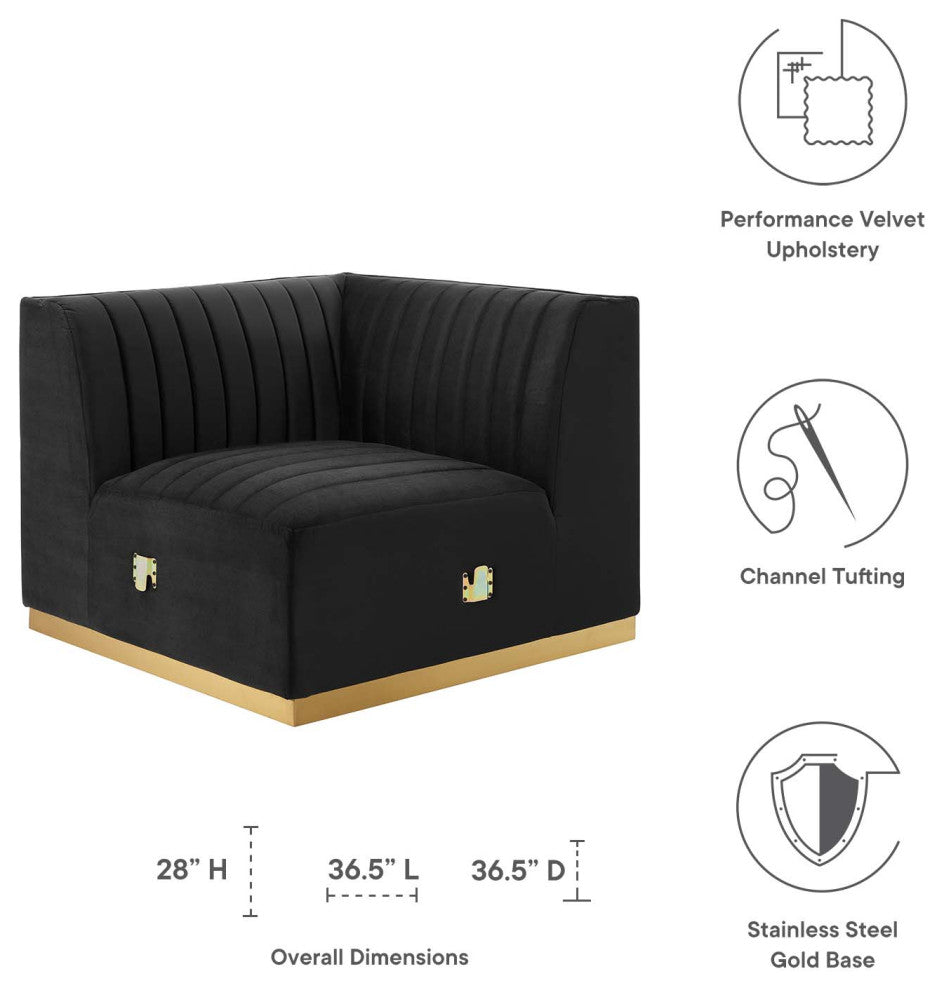 Conjure Channel Tufted Performance Velvet Left Corner Chair, Gold Black
