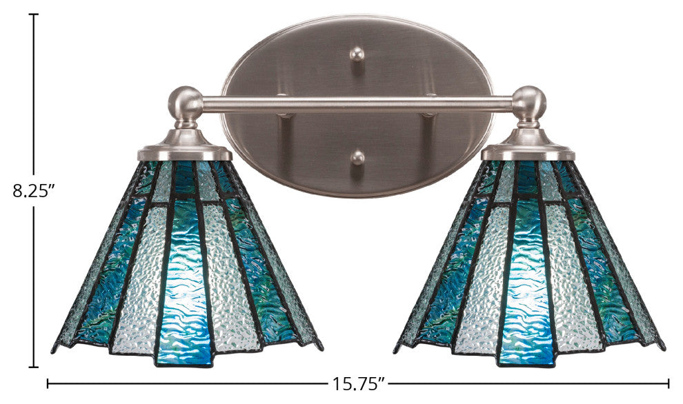 Capri 2-Light Bath Bar, Brushed Nickel/Sea Ice Art