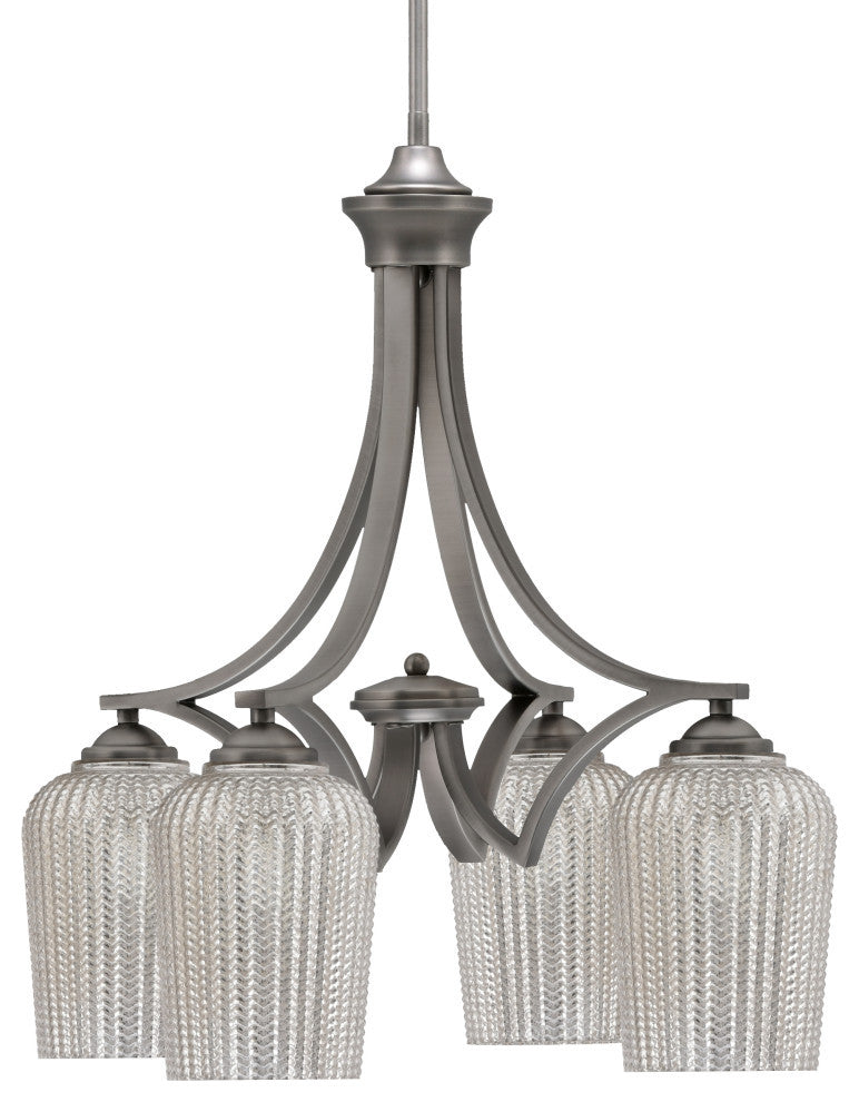 Zilo Downlight, 4 Light, Chandelier, Graphite Finish, 5" Silver Textured Glass