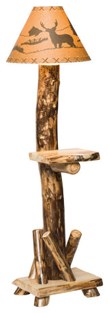 Rustic Aspen Log Floor Lamp With Shelf