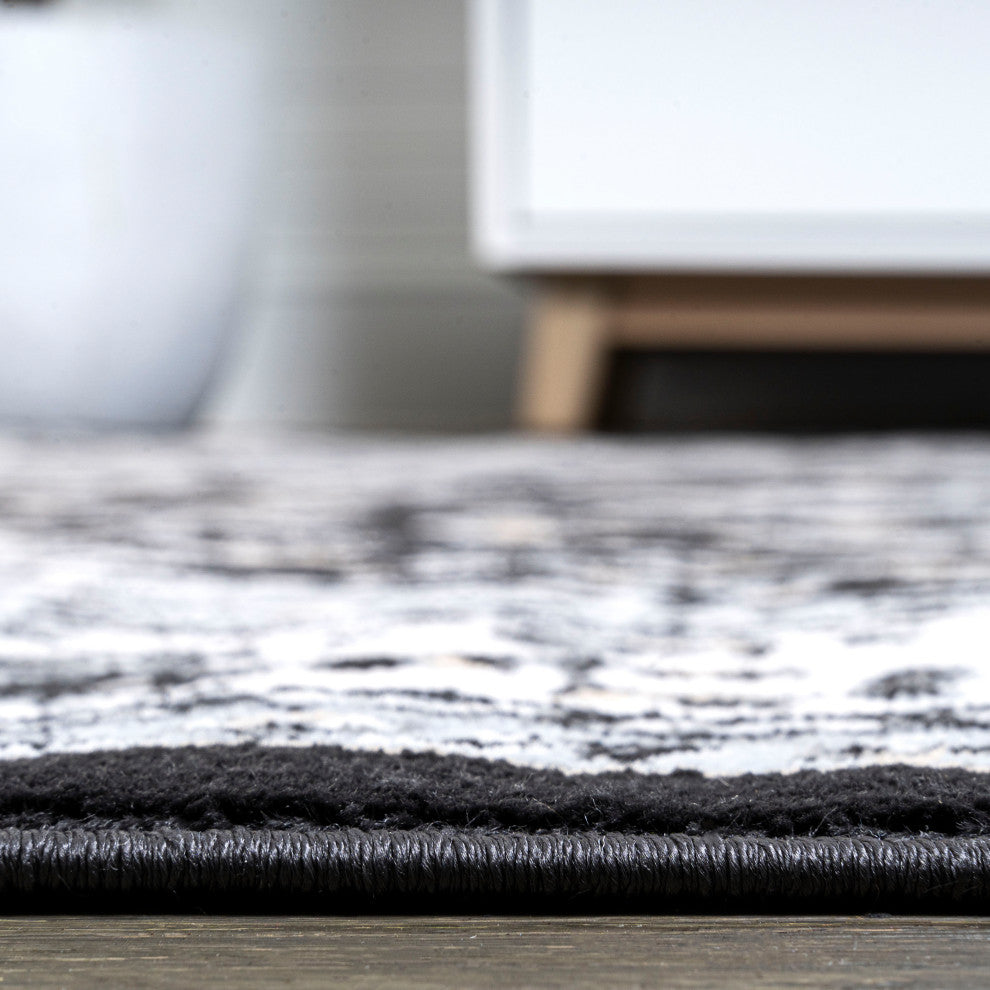 Palmette Modern Persian Floral Area Rug, Cream/Gray/Black, 2x10