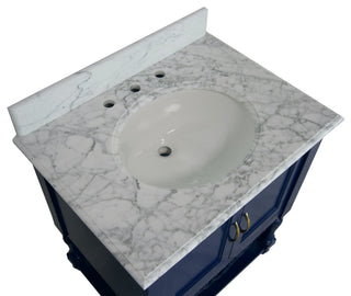 Beverly 30" Bathroom Vanity, Royal Blue, Carrara Marble